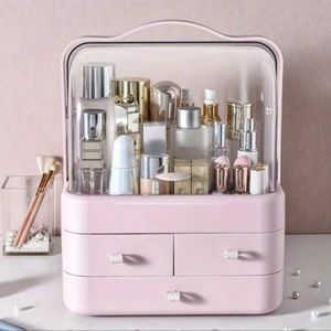 Pink Makeup Organizer, Waterproof & Dustproof Cosmetic Organizer Box